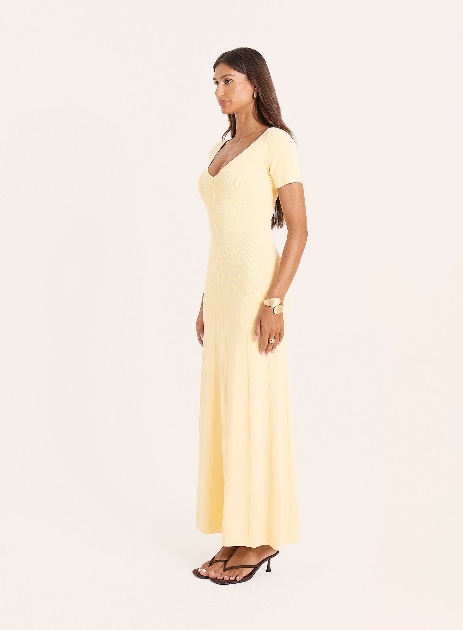 Lemon Knitted Short Sleeve Maxi Dress